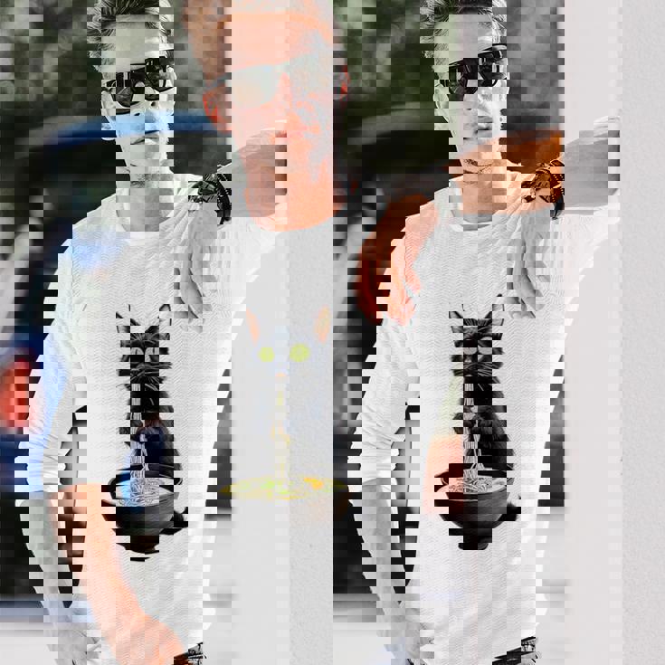 黒猫 ラーメン 麺 和食 長袖Tシャツ 彼への贈り物