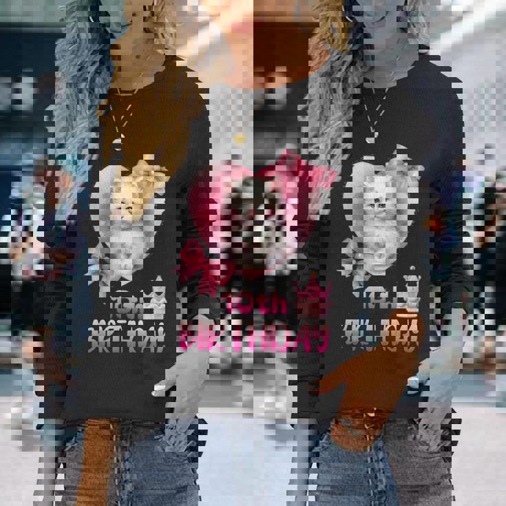 10歳の誕生日 ピンク かわいい 猫 長袖Tシャツ 彼女への贈り物