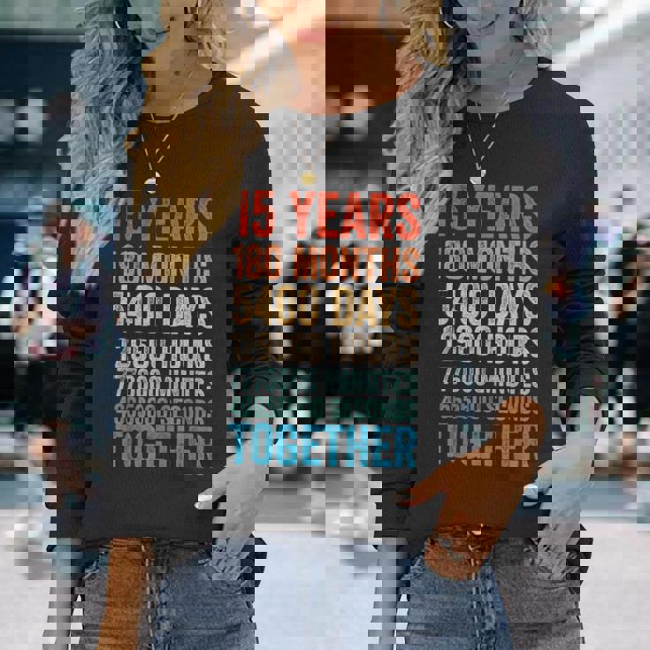 15年目の記念日 彼 彼女 カップル 15回目の結婚 長袖Tシャツ 彼女への贈り物