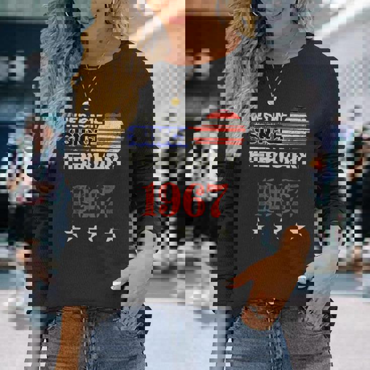 1967年以来素晴らしいヴィンテージアメリカ国旗クラシック1967年2月。 長袖Tシャツ 彼女への贈り物