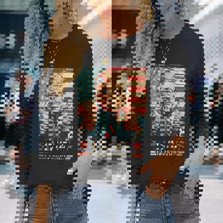 2024年大統領向けトランプ4547 長袖Tシャツ 彼女への贈り物