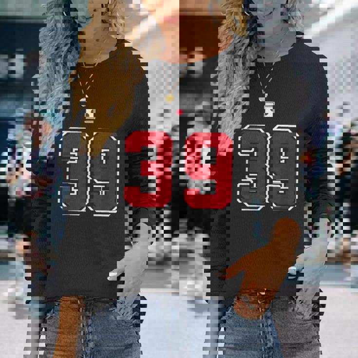 39 ナンバー カレッジスタイル ヴィンテージ 赤 白 日本国旗 長袖Tシャツ 彼女への贈り物