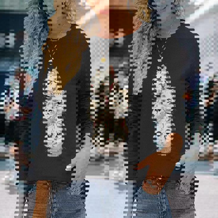 4 匹のかわいい猫 猫愛好家に最適 長袖Tシャツ 彼女への贈り物