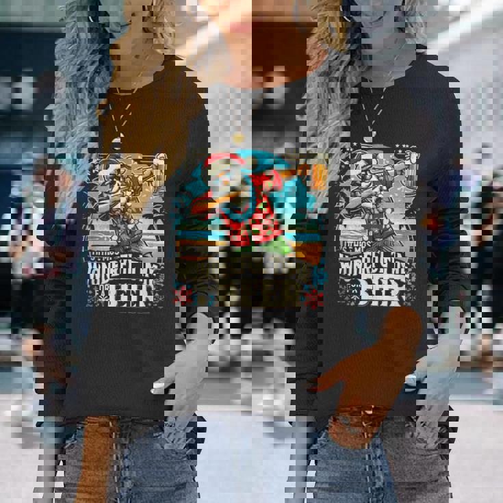 7月のクリスマス サンタハワイアンワンダフルビール 長袖Tシャツ 彼女への贈り物