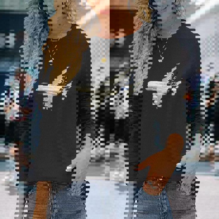 A380旅客機、航空会社、ジェット機、飛行機 長袖Tシャツ 彼女への贈り物