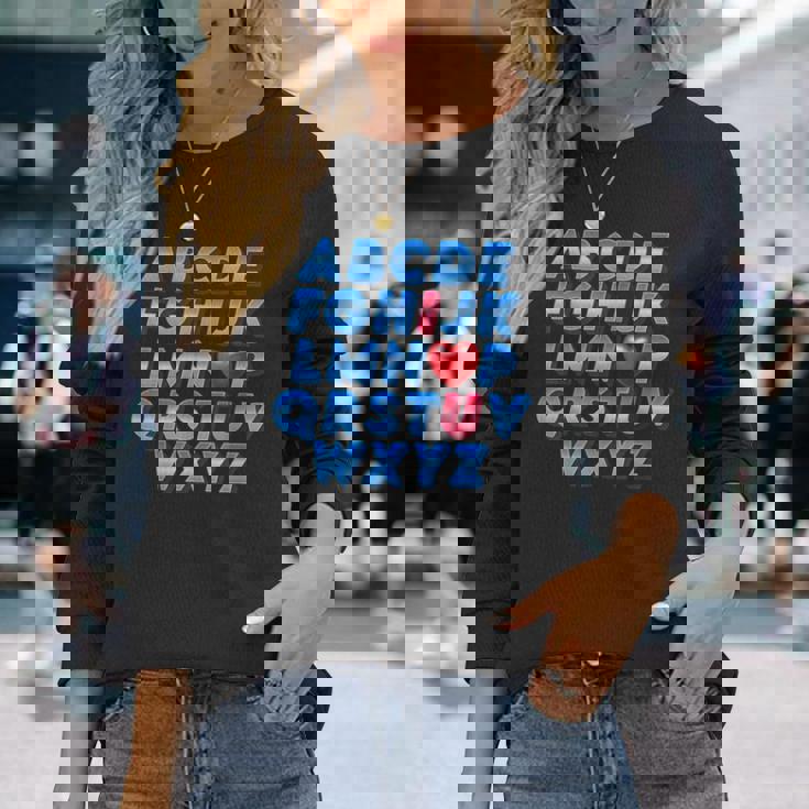 Abc アルファベット I Love You 英語 先生 バレンタインデー 長袖Tシャツ 彼女への贈り物