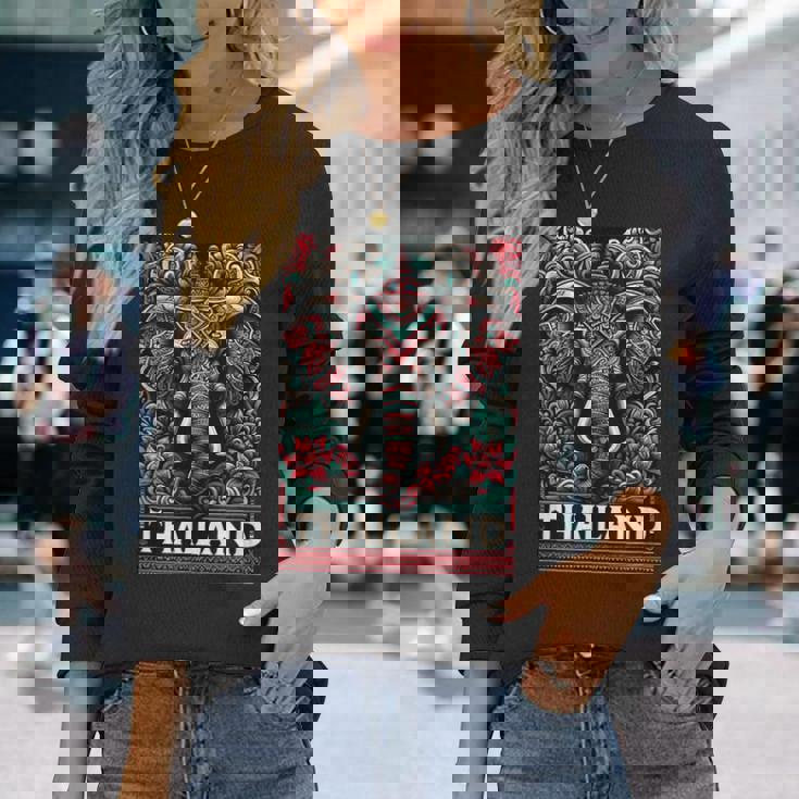 Amezing タイチャン 美しい象 タイ柄 長袖Tシャツ 彼女への贈り物