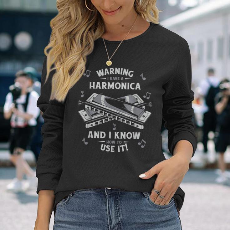 Armónica Advertencia I Have A Armónica Camiseta de manga larga Regalos para ella
