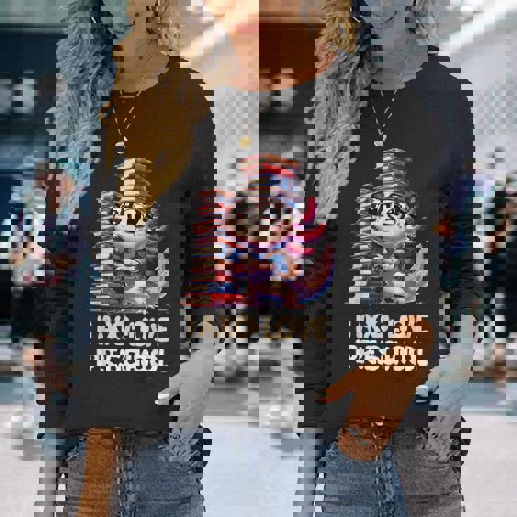 I Axo Love Presschool Axolotl 新学期読書 長袖Tシャツ 彼女への贈り物