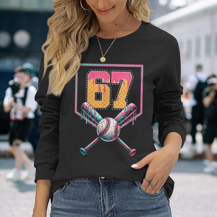 Baseball Drip Number 67 Player Or 67Th Birthday Long Sleeve T