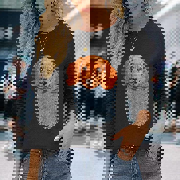 Beagle In My Pocket シャツ かわいい子犬 ダックスフンド ドッグシャツ 長袖Tシャツ 彼女への贈り物