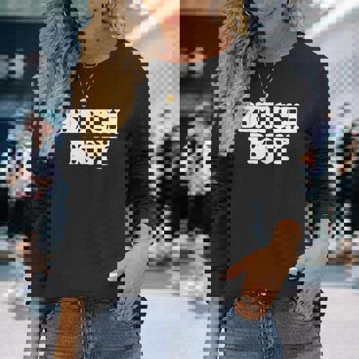 Bitch Boy 面白い言葉 皮肉なノベルティ ユーモア 男 男性 長袖Tシャツ 彼女への贈り物