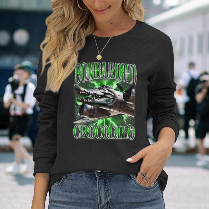 Bombardino Crocodilo イタリアンブレイン 面白い クロコダイル ミーム 長袖Tシャツ 彼女への贈り物