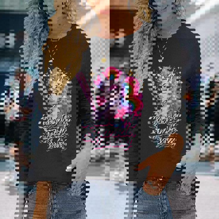 Choke On My Radiance 面白いユニコーンレインボーアティチュード 長袖Tシャツ 彼女への贈り物