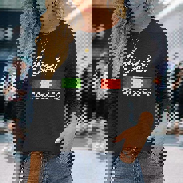 Ciao Italia トリコロールグリーン 白と赤 イタリア国旗 イタリア 長袖Tシャツ 彼女への贈り物