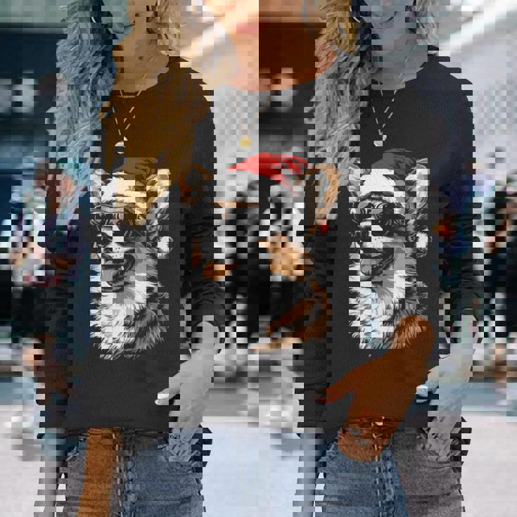 Corgi サンタハット 面白い かわいい 犬 ママ お父さん クリスマス 長袖tシャツ 長袖Tシャツ 彼女への贈り物