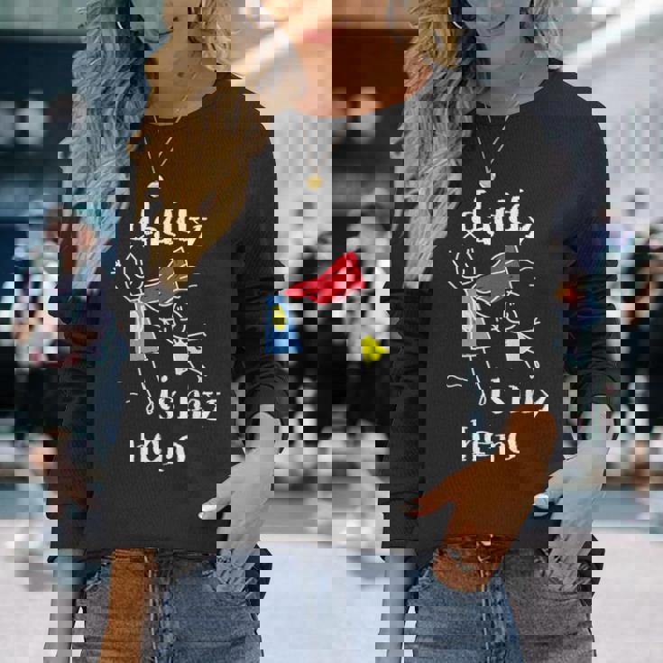 Daddy Is My Herouper Dad 手描き 長袖Tシャツ 彼女への贈り物