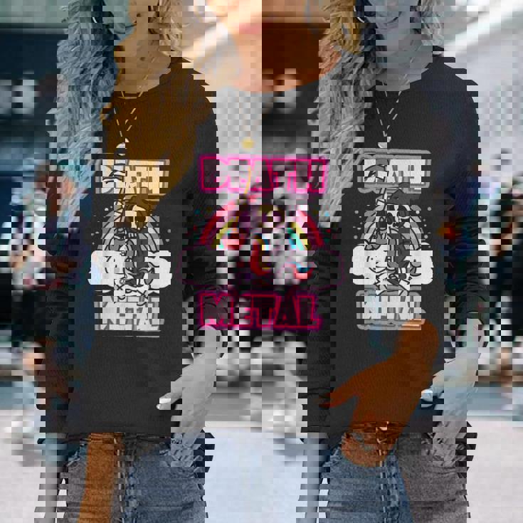 Death Metal Grim Reaper ピンクユニコーン ファニーヘビーメタル 長袖Tシャツ 彼女への贈り物