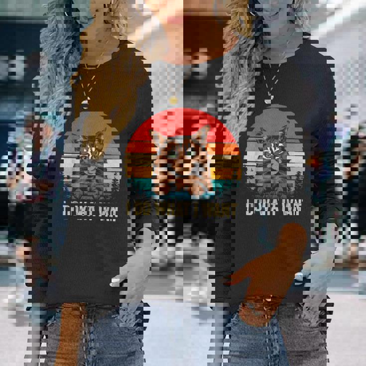 I Do What I Want Cat レトロ ヴィンテージ 面白い 猫好き 長袖Tシャツ 彼女への贈り物