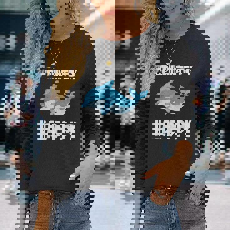 Dolphinately Happy ドルフィンズ イルカ 哺乳類 海 Dolphin ドルフィン 長袖Tシャツ 彼女への贈り物