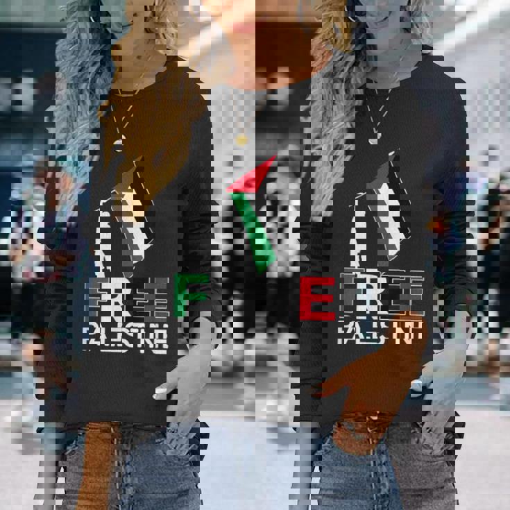 Free Palestine パレスチナ国旗 フリーガザtシャツ 長袖Tシャツ 彼女への贈り物