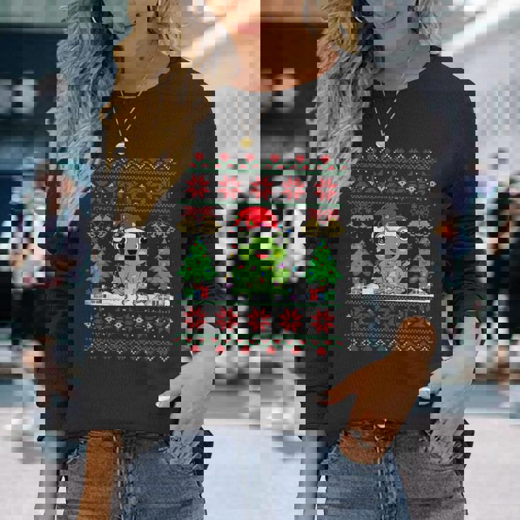 Frog Wearinganta Hat Christmas Lights Xmas Frog 長袖Tシャツ 彼女への贈り物