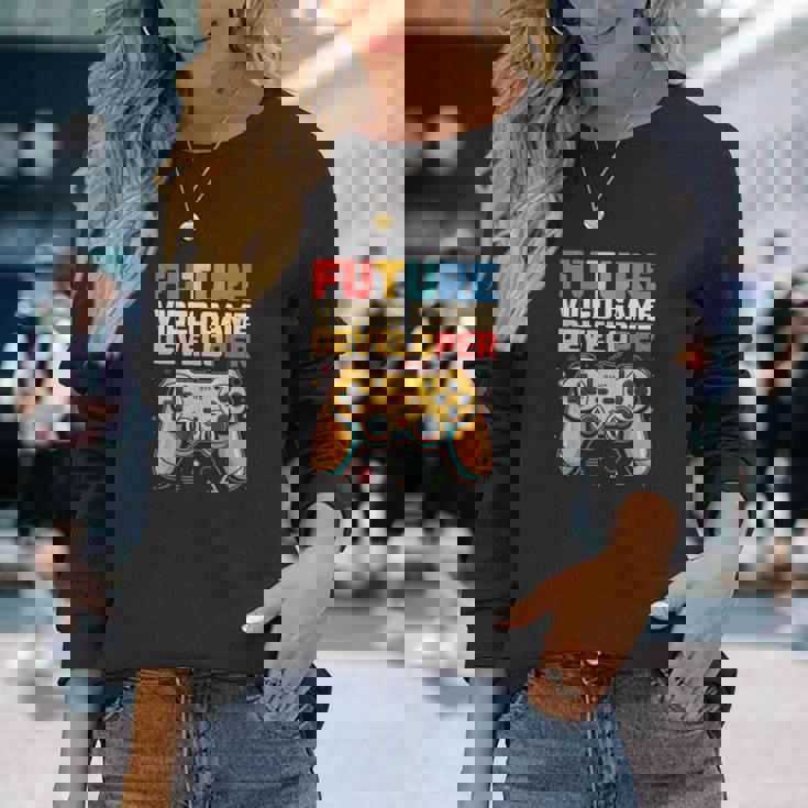 Futureideo Game Developer Gamer Coding Tech Geek 長袖Tシャツ 彼女への贈り物