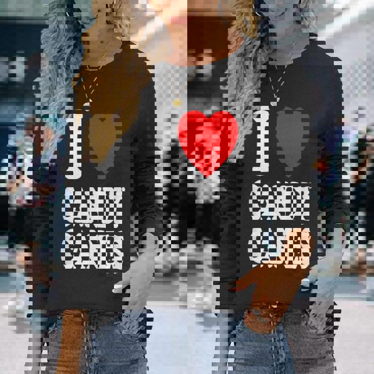 I Heart 愛 キャンディケーン 冬 ペパーミント クリスマス 長袖Tシャツ 彼女への贈り物