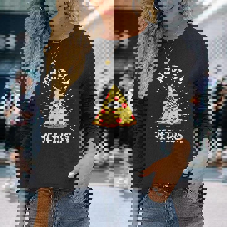 In Pizza We Trust Alleeing Eye Illuminati Faith 長袖Tシャツ 彼女への贈り物