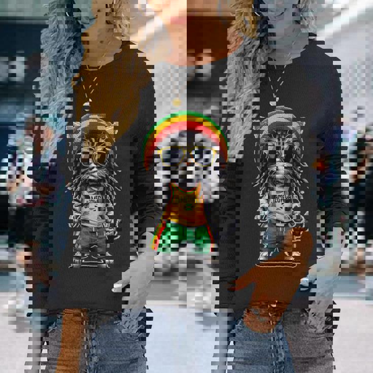 Jameowca クールで面白いジャマイカン ラスタ レゲエ キャット 長袖Tシャツ 彼女への贈り物