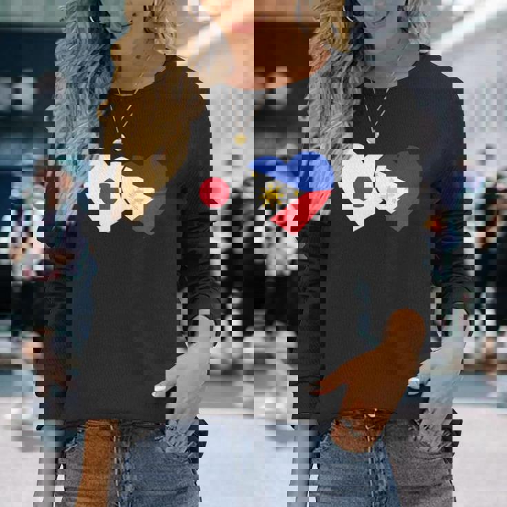 Japanese Flag Phillipinesフィリピンの遺産 フィリピンのルーツ 日本の国旗 フィリピンの国旗 長袖Tシャツ 彼女への贈り物