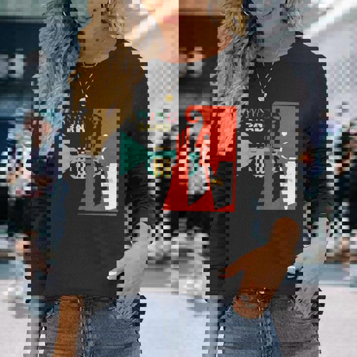 Jazz Music Player スイング バンド レトロ ヴィンテージ 70年代 長袖Tシャツ 彼女への贈り物