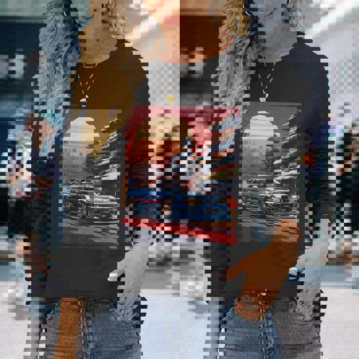 Jdm レトロ 日本自動車 レースカー 東京 スカイライン サンセット 長袖Tシャツ 彼女への贈り物