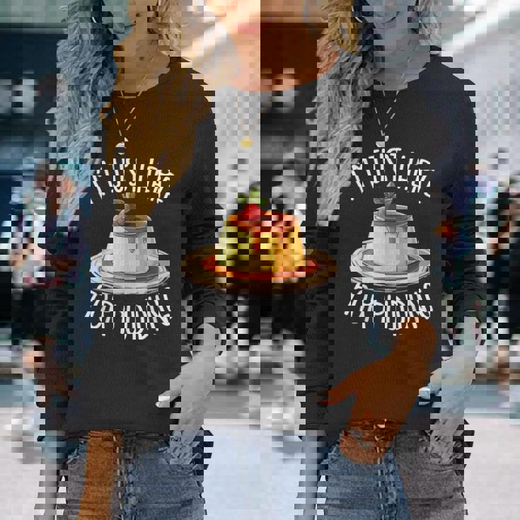 Just Here For Pudding デザイン メンズ レディース デザートプリン 長袖Tシャツ 彼女への贈り物