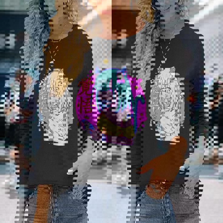 Kawaii Gamer ネコガール メンヘラ 美的パステル ゴス キュート 長袖Tシャツ 彼女への贈り物