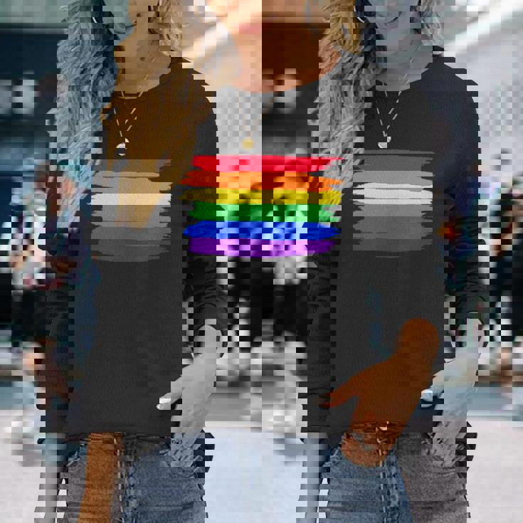 Lgbt ハートにレインボーフラッグ 長袖Tシャツ 彼女への贈り物