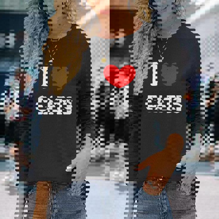I Love Cats I Heart Cats 長袖Tシャツ 彼女への贈り物