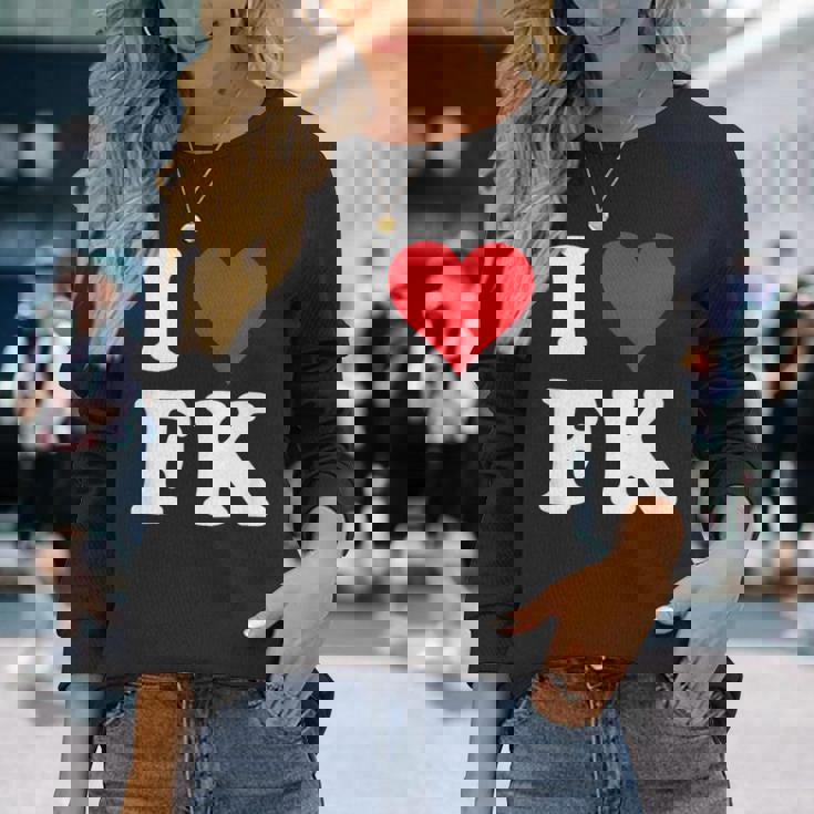 I Love Fk Initials I Heart FK First Last Name F K 長袖Tシャツ 彼女への贈り物