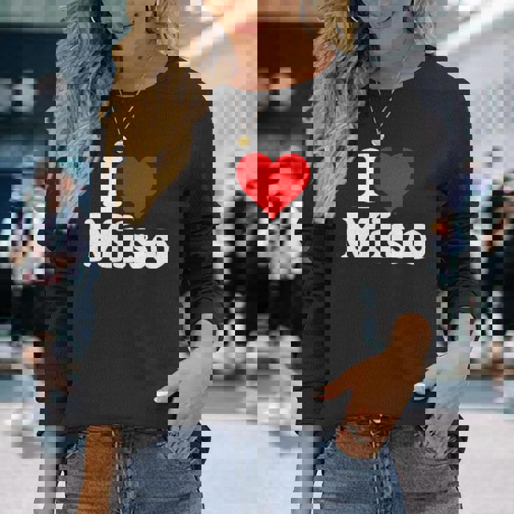 I Love Heart Miso 発酵大豆ペースト ミソスープ 長袖Tシャツ 彼女への贈り物