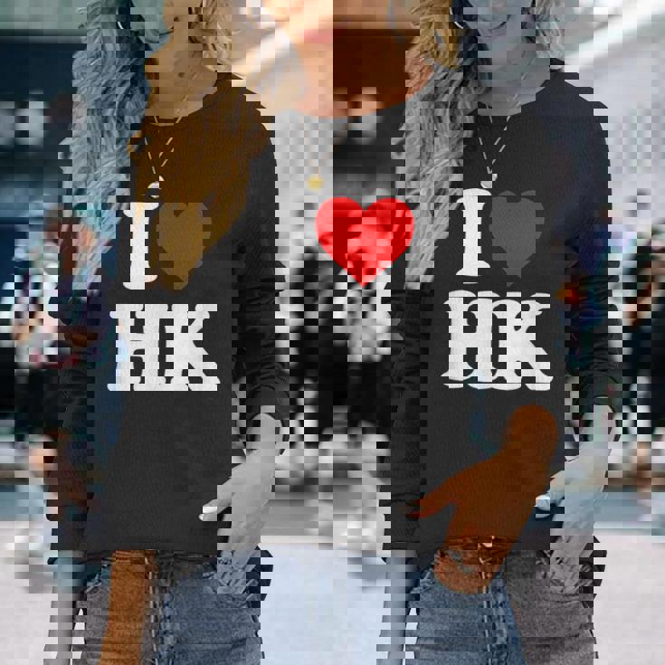 I Love Hk Heart Hong Kong 長袖Tシャツ 彼女への贈り物