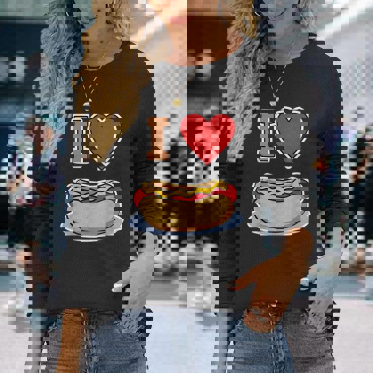 I Love Hot Dog 私はホットドッグを愛している ホットドッグ 長袖Tシャツ 彼女への贈り物