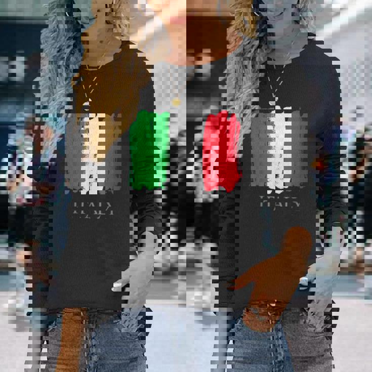 I Love Italy 、クールでキュートなイタリア国旗グラフィックデザイン 長袖Tシャツ 彼女への贈り物