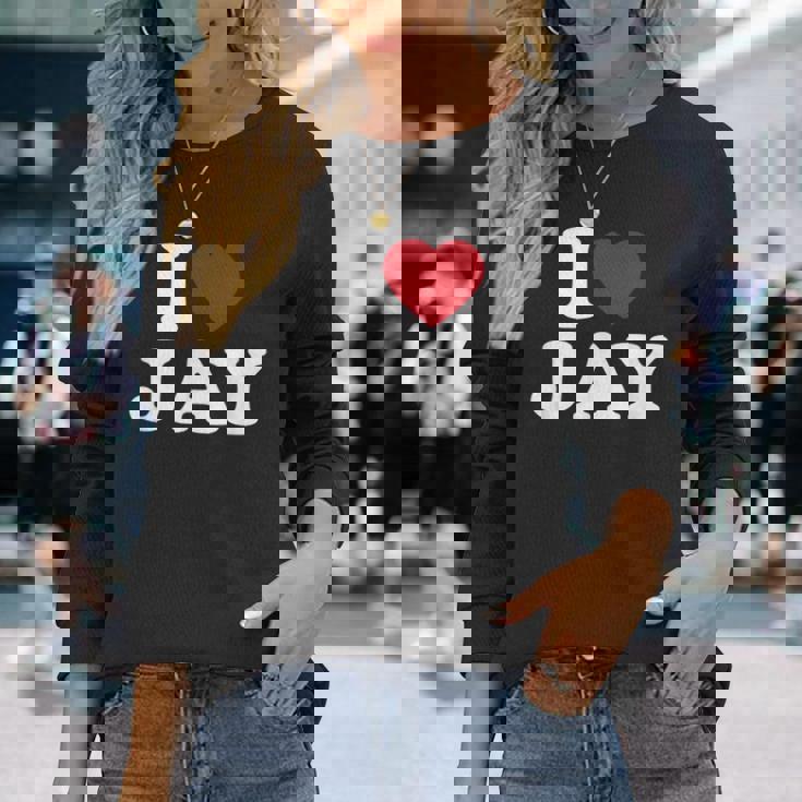 I Love Jay I Heart Jay レッドハート 長袖Tシャツ 彼女への贈り物