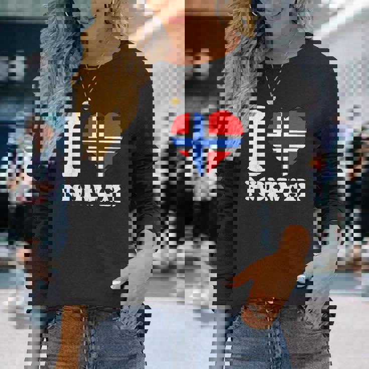 I Love Norwegian Pride ノルウェーのルーツ ノルウェー国旗 長袖Tシャツ 彼女への贈り物