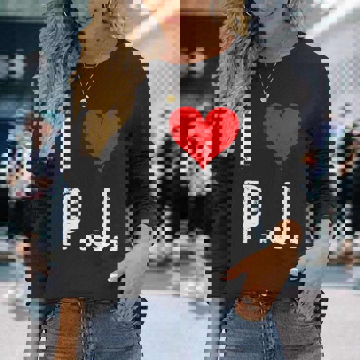 I Love Pj PJ ハート アンティーク調 長袖tシャツ 長袖Tシャツ 彼女への贈り物