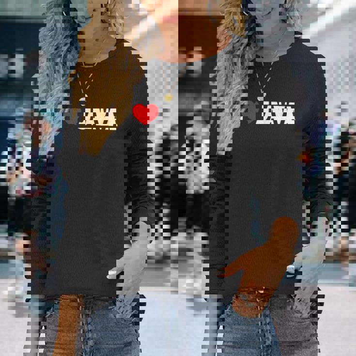 I Love ハート Java 長袖Tシャツ 彼女への贈り物