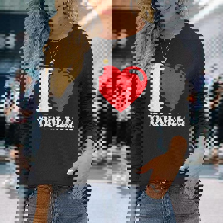 I Love 横浜市 日本文化 美しい日本 横浜大好き 長袖Tシャツ 彼女への贈り物