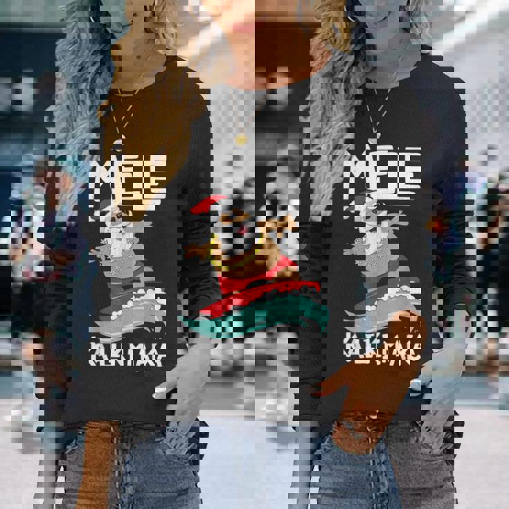 Mele Kalikimaka ハワイアン クリスマス ハワイ サーフィン サンタ 長袖Tシャツ 彼女への贈り物