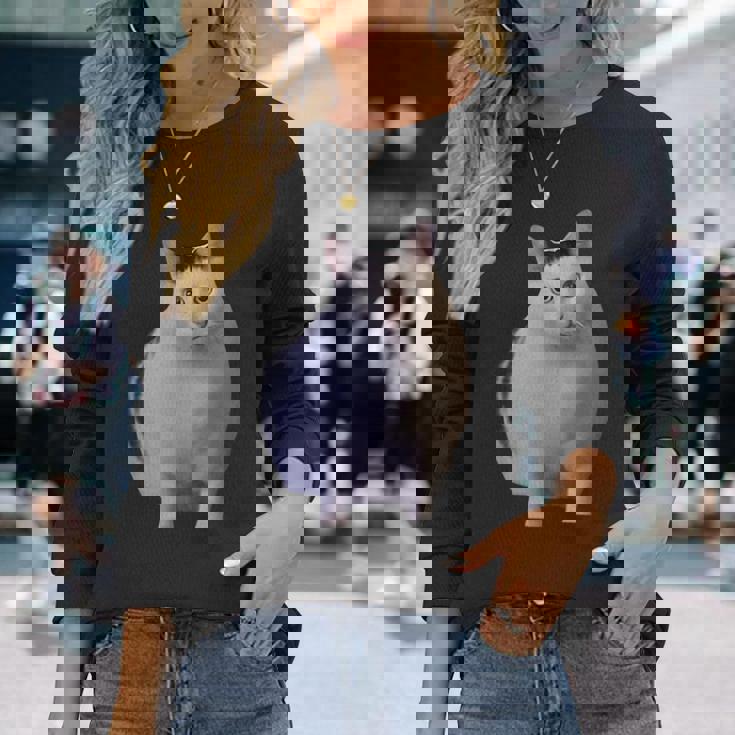 Meme Huh Catミームハァキャット面白い 長袖Tシャツ 彼女への贈り物