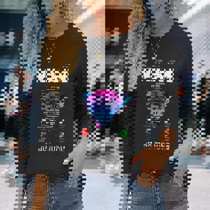 Miami Is Calling & I Must Go Illustration Graphic s 長袖Tシャツ 彼女への贈り物